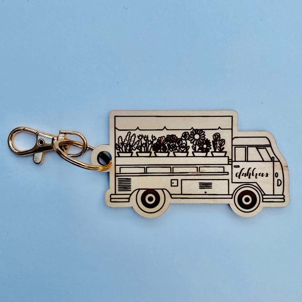 Dahlias Flower Truck Key Chain